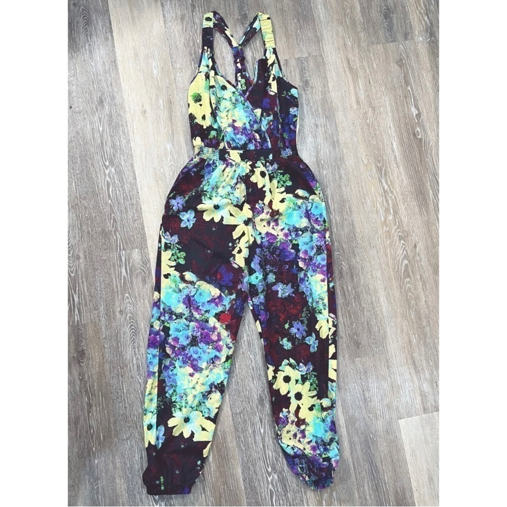 5/48 Sz XS Romper Faux Wrap Pantsuit Jumpsuit Floral Print Racerback Pockets